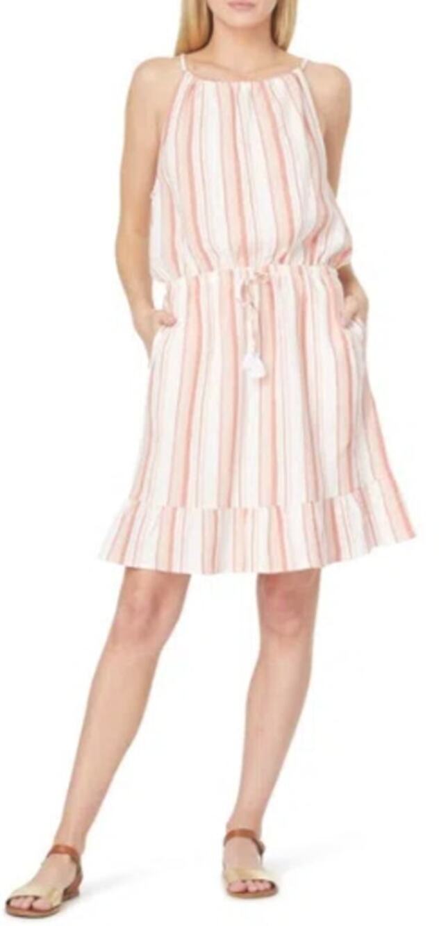 C&C California Womens Size Large Gauze Cotton Striped Halter Sundress Pink White
